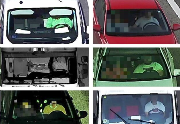 Ejemplos de multas por circular sin cinturón de seguridad Ejemplos de conductores sin cinturón de seguridad. Caras pixeladas.